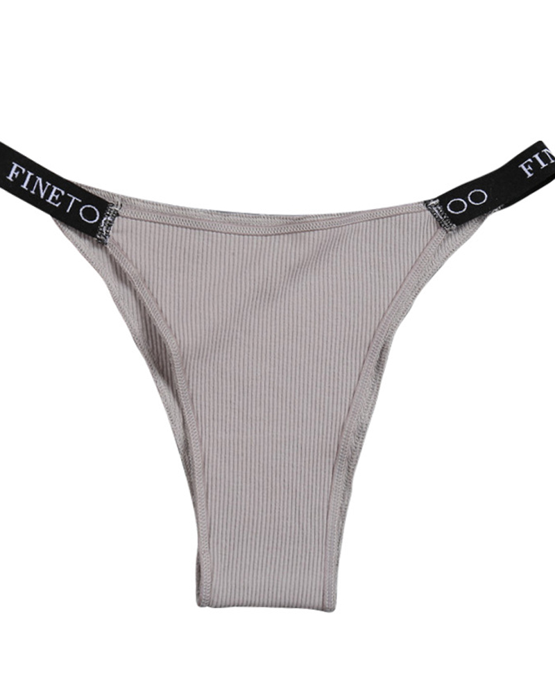 

Ribbed Splicing Letter Print Low Waist Skinny Panties, Gray