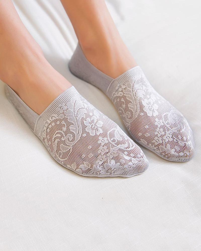 

Short Crochet Lace Non Slip Socks, Gray
