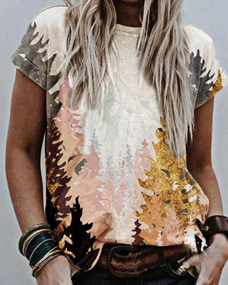 

3D Multicolor Scenery Print Short Sleeve Loose T-shirts, Style6