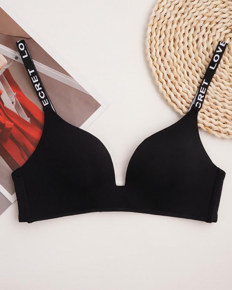 

Letter Strap Seamless Push Up Bra, Black