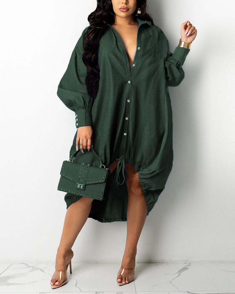 

Long Sleeve Button Down Shirt Dress, Green