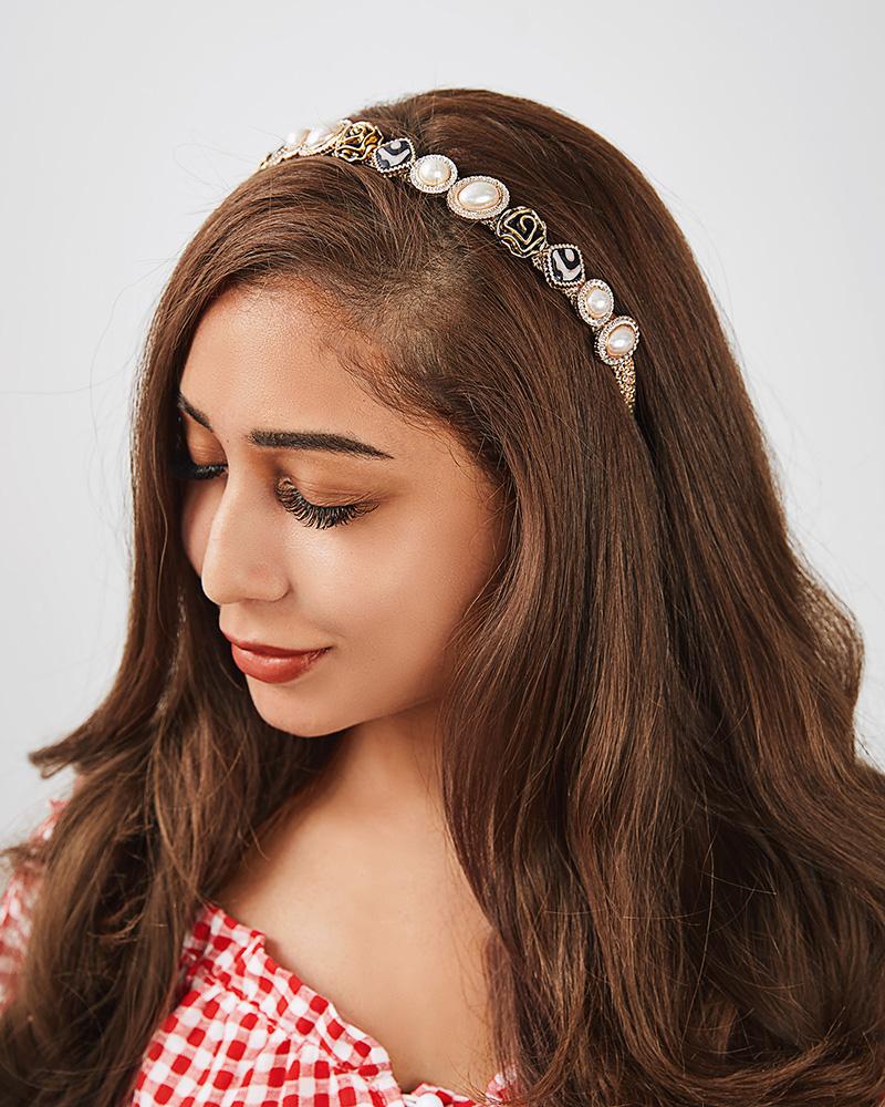 

Faux Pearl Rhinestone Headband Baroque Hairband Hair Hoop, Style1