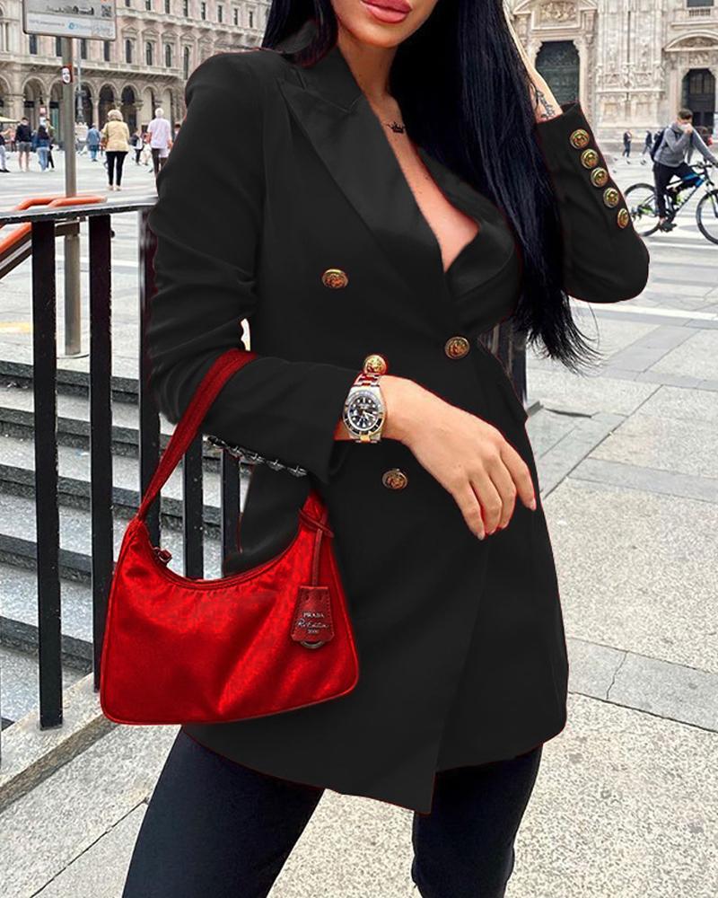 

Long Sleeve Double Breasted Blazer, Black