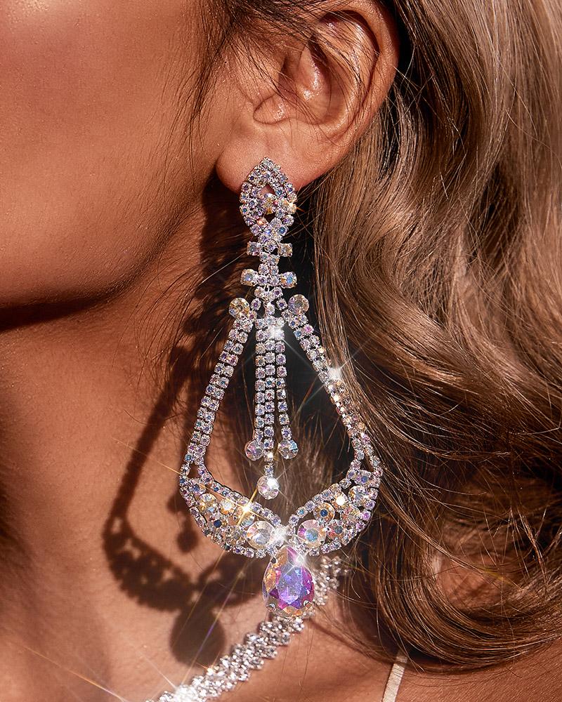 

1Pair Waterdrop Shaped Rhinestone Drop Earrings, Gold
