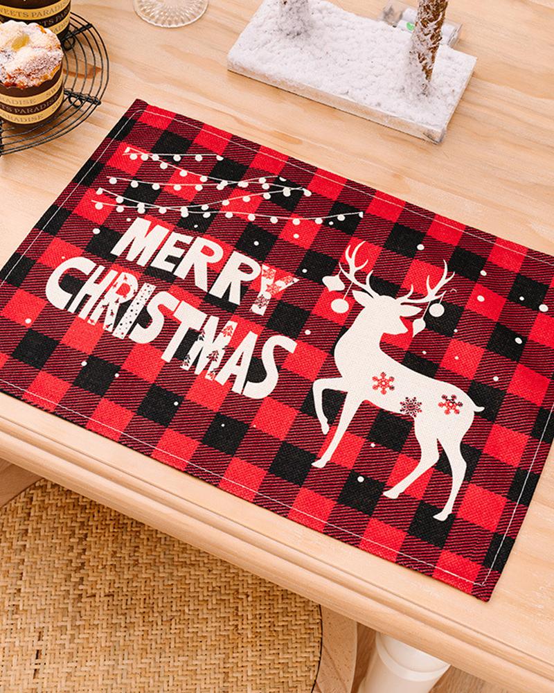 

Set Christmas Placemats Xmas Plaid Table Mats Seasonal Winter Holiday Christmas Kitchen Dining Table Decorations Party Supplies, Style1