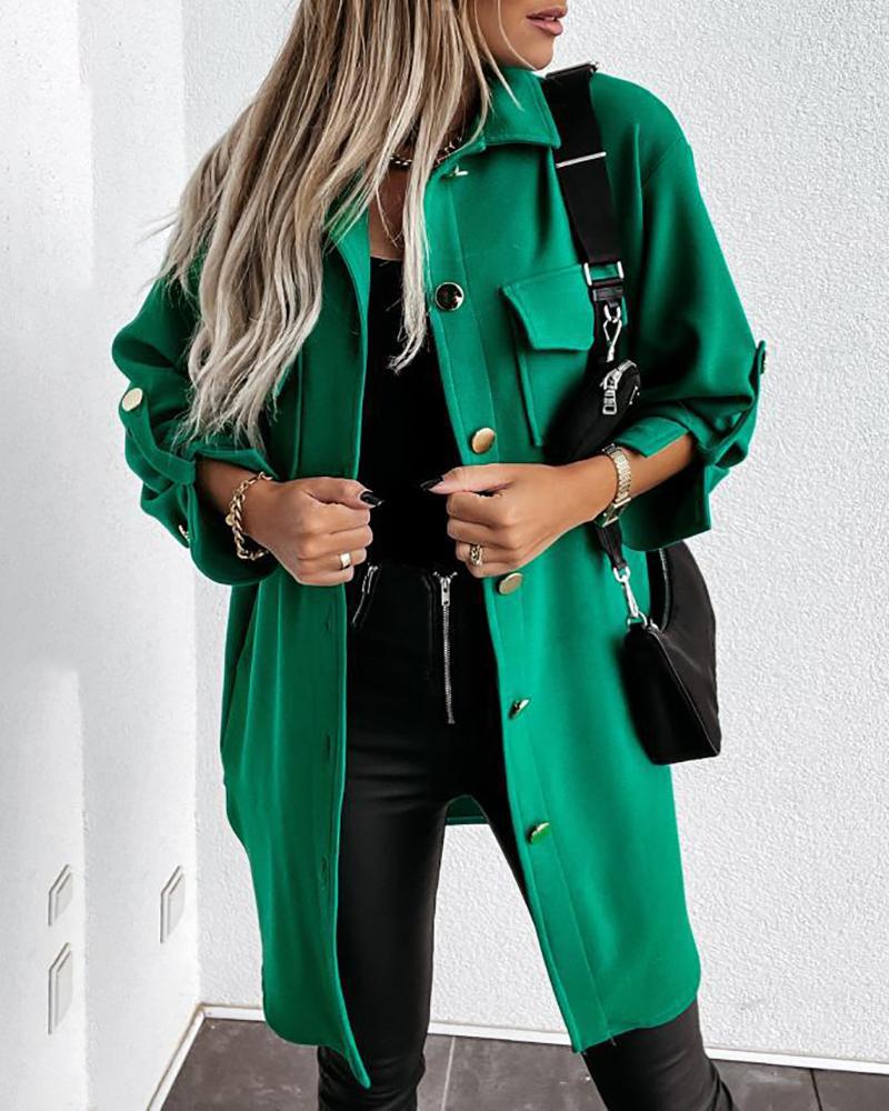 

Button Pocket Design Long Sleeve Shacket, Green