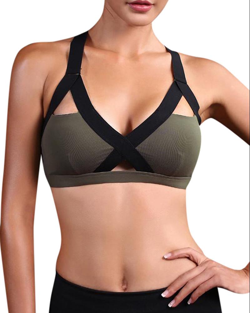 

Crisscross Back Cutout Front Sleeveless Yoga Bralette, Green