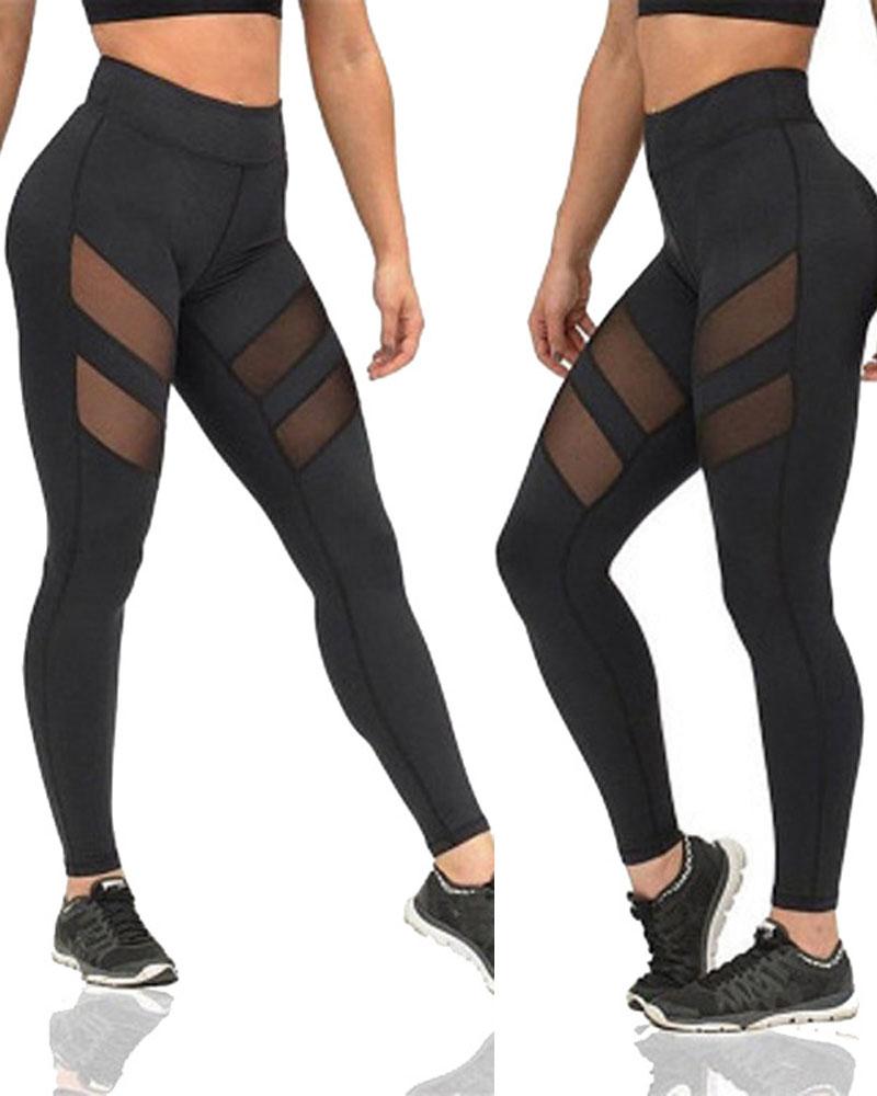 

Contrast Mesh High Waist Tummy Control Butt Lifting Yoga Pants, Black