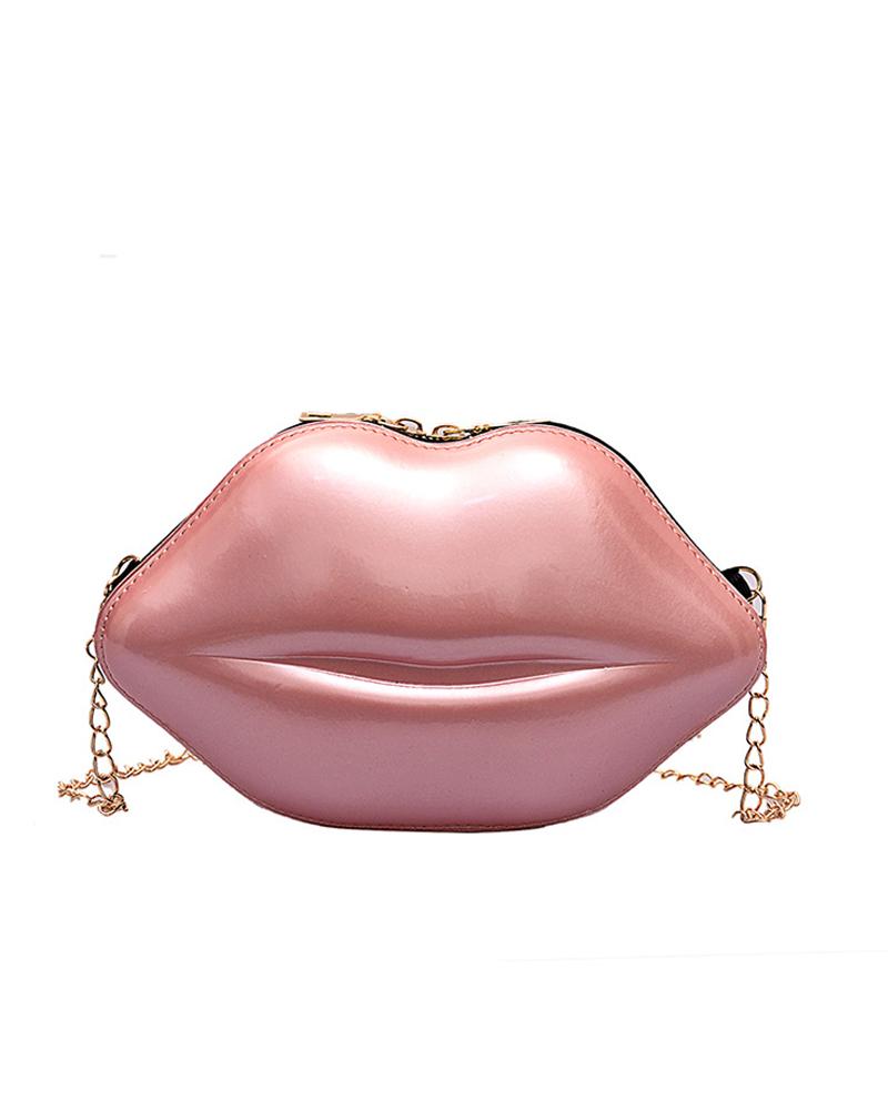 

Lip Shaped Chain Crossbody Bag, Pink