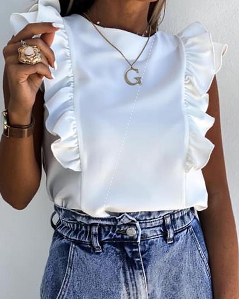 

Solid Ruffles Sleeve Loose Blouse, White