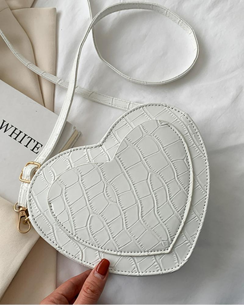

Heart Shape Embossed Shoulder Bag, White