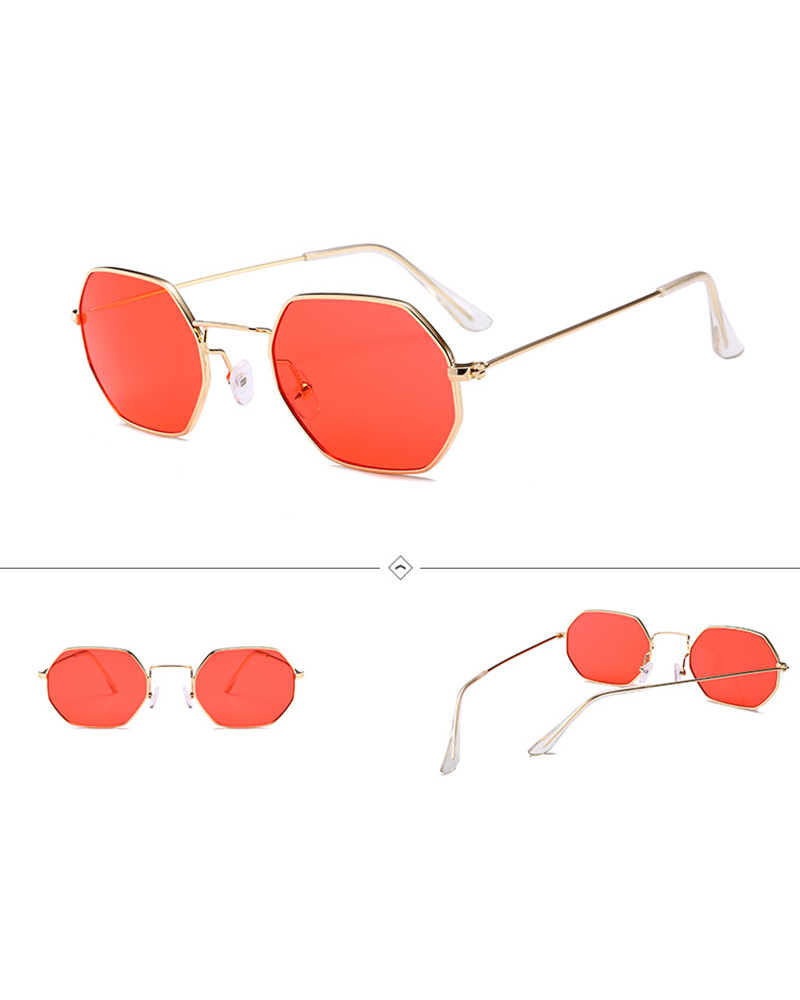 

1Pair Tinted Lens Small Hexagon Sunglasses, Red