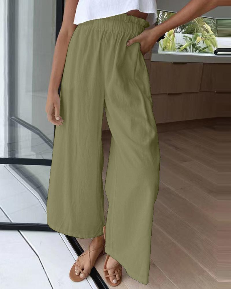 

Paper Bag Waist Wide Leg Pants, Green