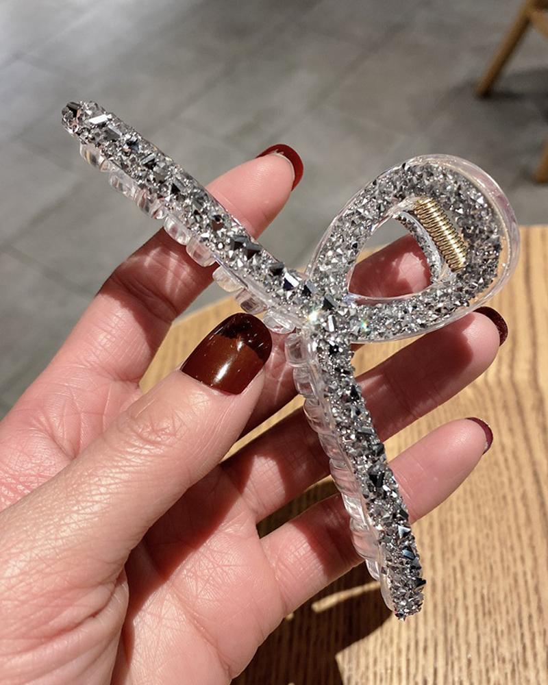 

1pc Rhinestone Decor Large Hair Claw, Silver