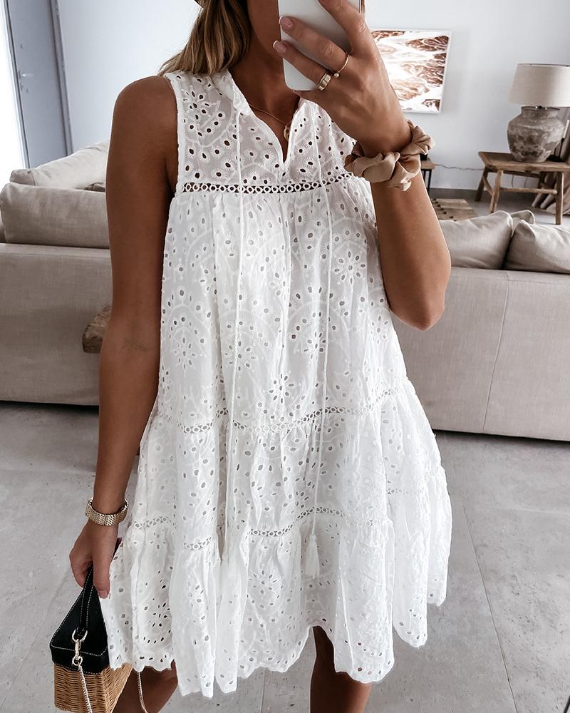 

Solid Sleeveless Loose Mini Doll Dress, White