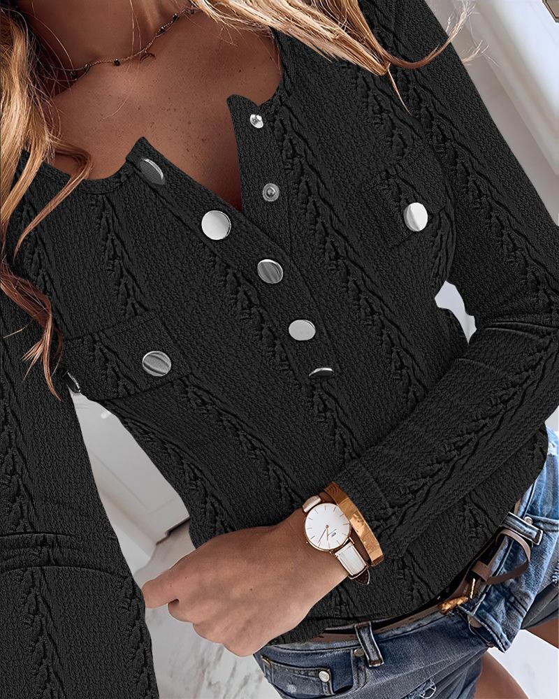 Buttoned Ribbed Long Sleeve Top