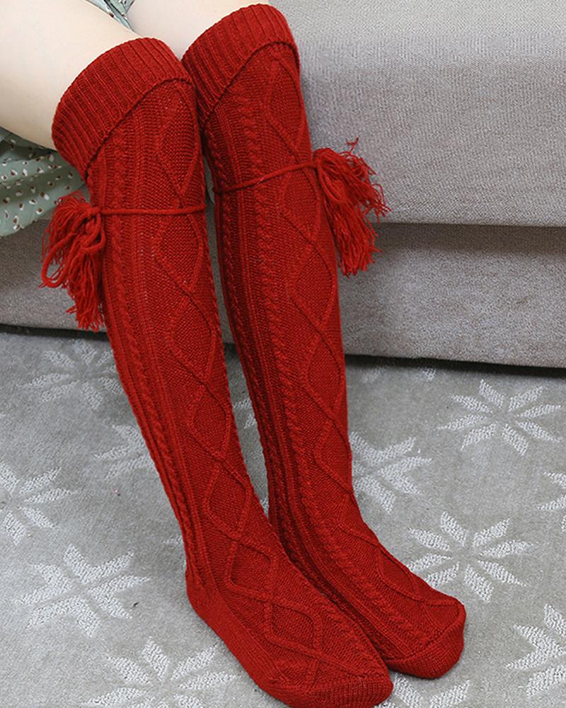 

Thigh High Knit Leg Warmers Winter Warm Long Boot Socks, Wine red