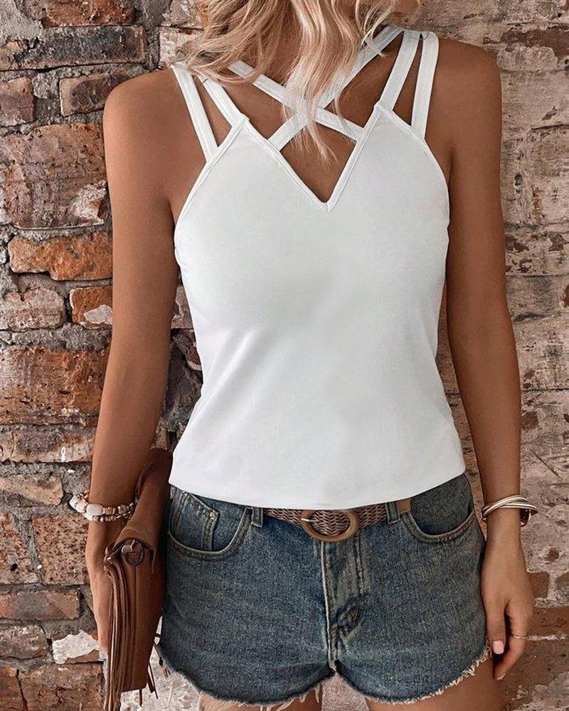 

Daisy Print Multi-Strap Tank Top, White