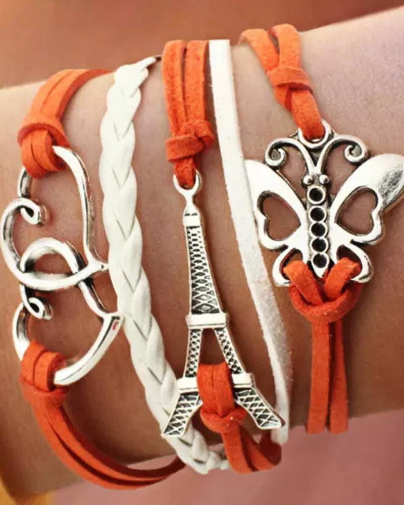 1pcs Butterfly Heart Multi-Layered Braided Bracelet