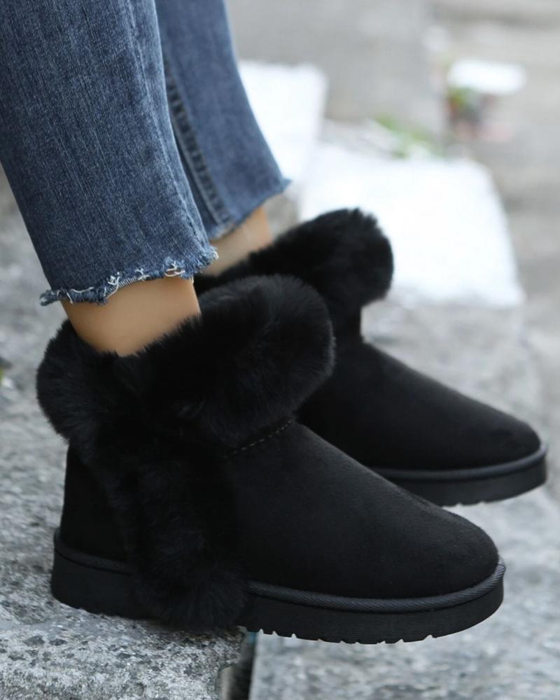 

Fuzzy Trim Tassel Lined Snow Boots, Black