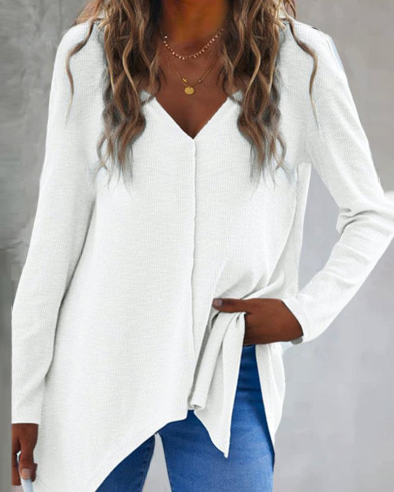 

Plus Size Long Sleeve V-Neck Knit Top, White