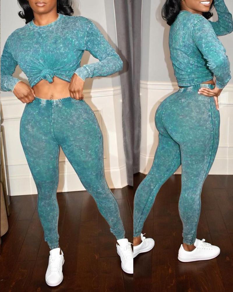 

Long Sleeve Top & High Waist Pants Set, Blue