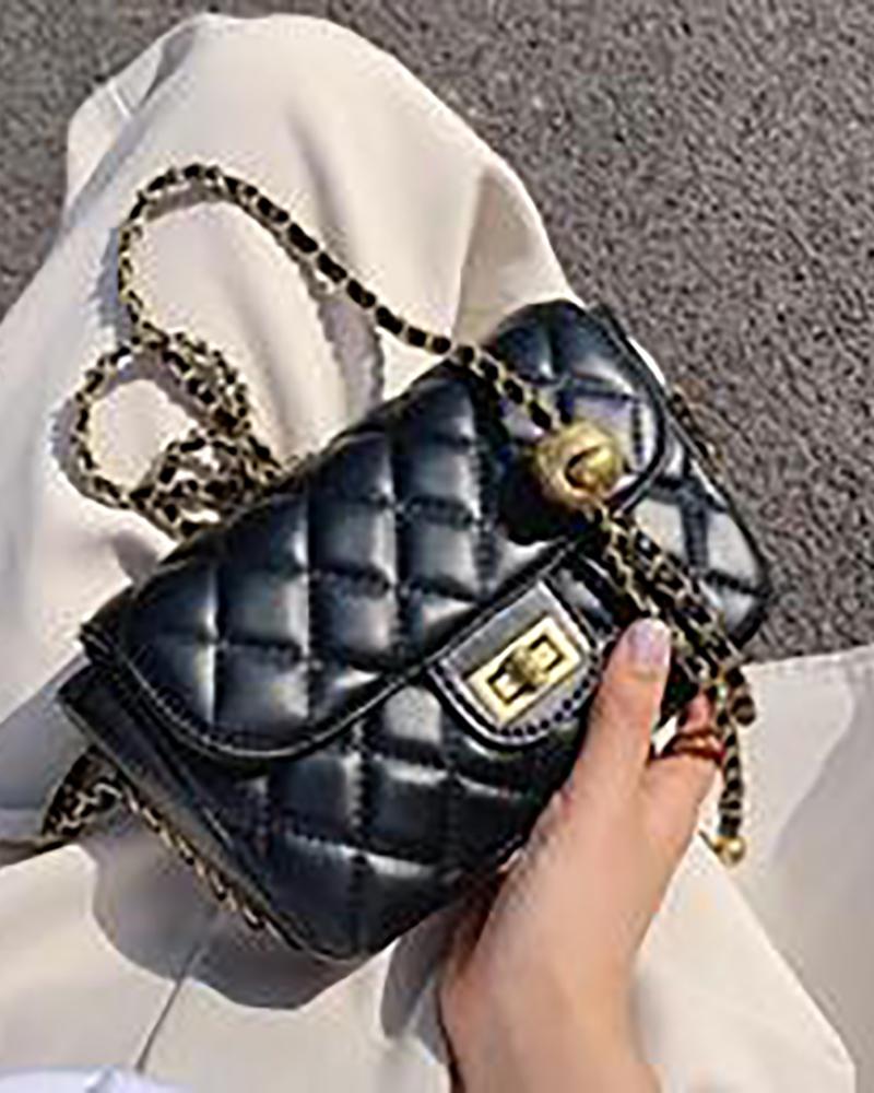 

Quilted Chain Strap Minimalist Bag, Black