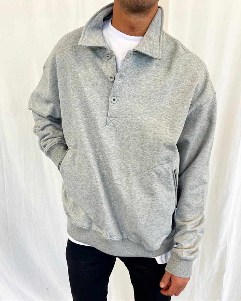 

Solid Long Sleeve POLO T-shirts, Light gray