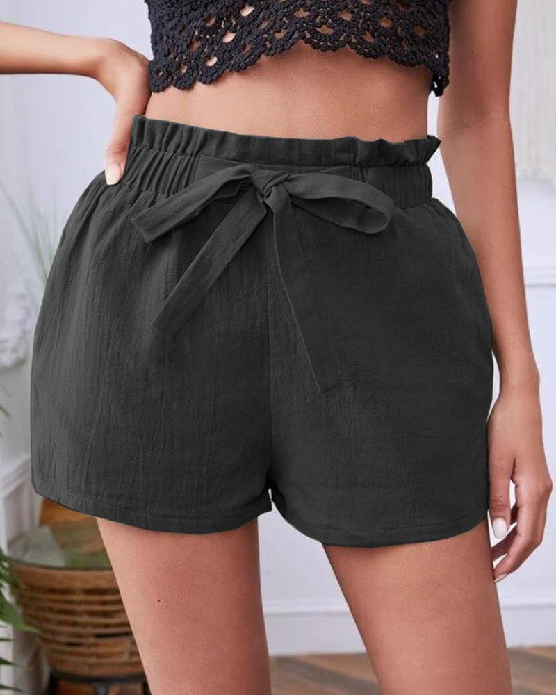 

Pocket Detail Tie Front Casual Shorts, Dark grey