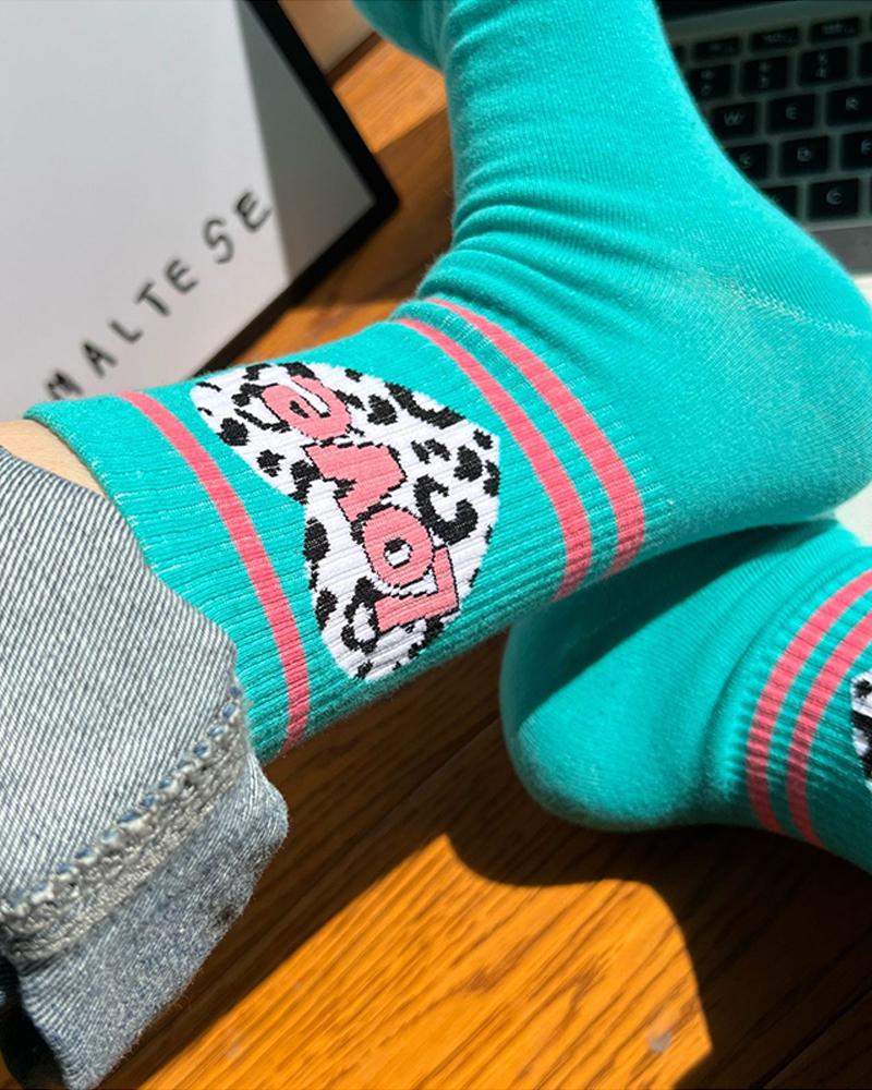 

1Pair Heart Letter Cartoon Knit Crew Socks, Style4