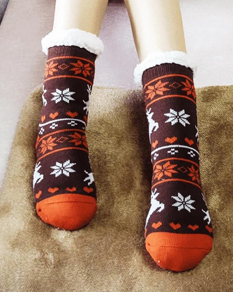 

Christmas Thermal Fleece Slipper Socks, Brown