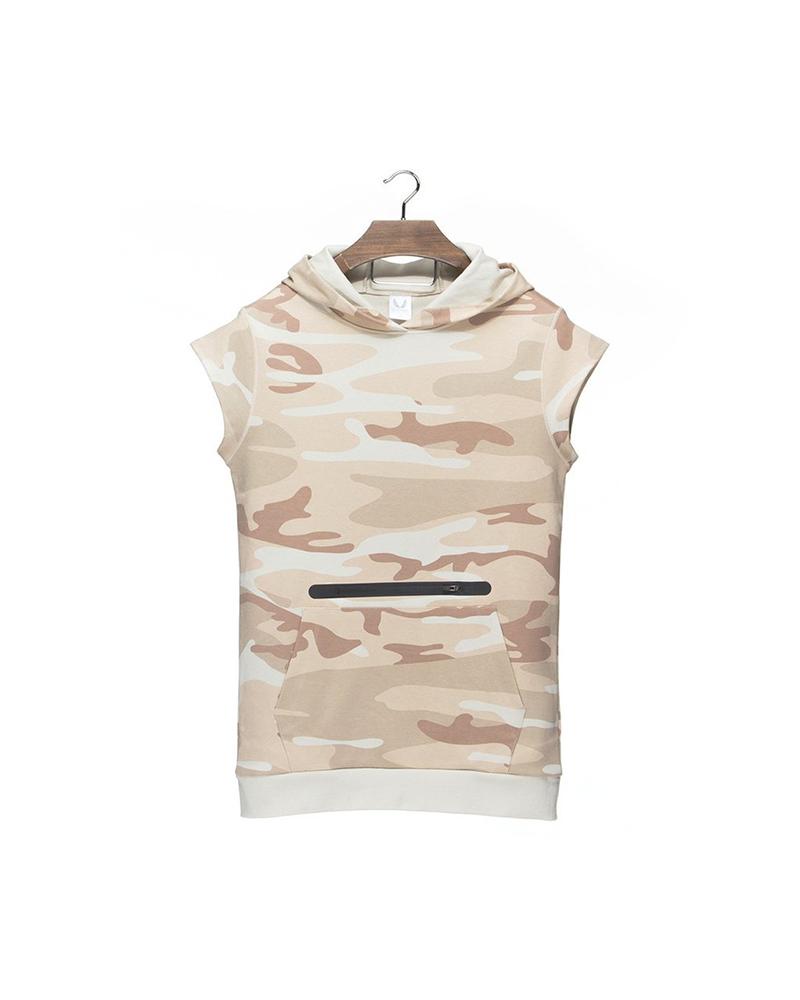 

Camouflage Print Sleeveless Loose Hooded Sweatshirts T-shirts Tanks, Camoflage