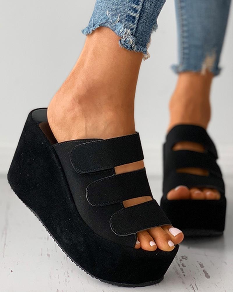 

Velcro Peep Toe Wedge Sandals, Black