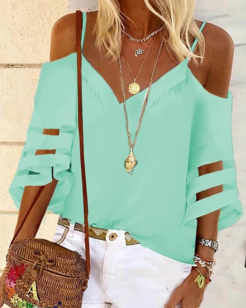 

Cold Shoulder Cutout Sleeve T-shirt, Green