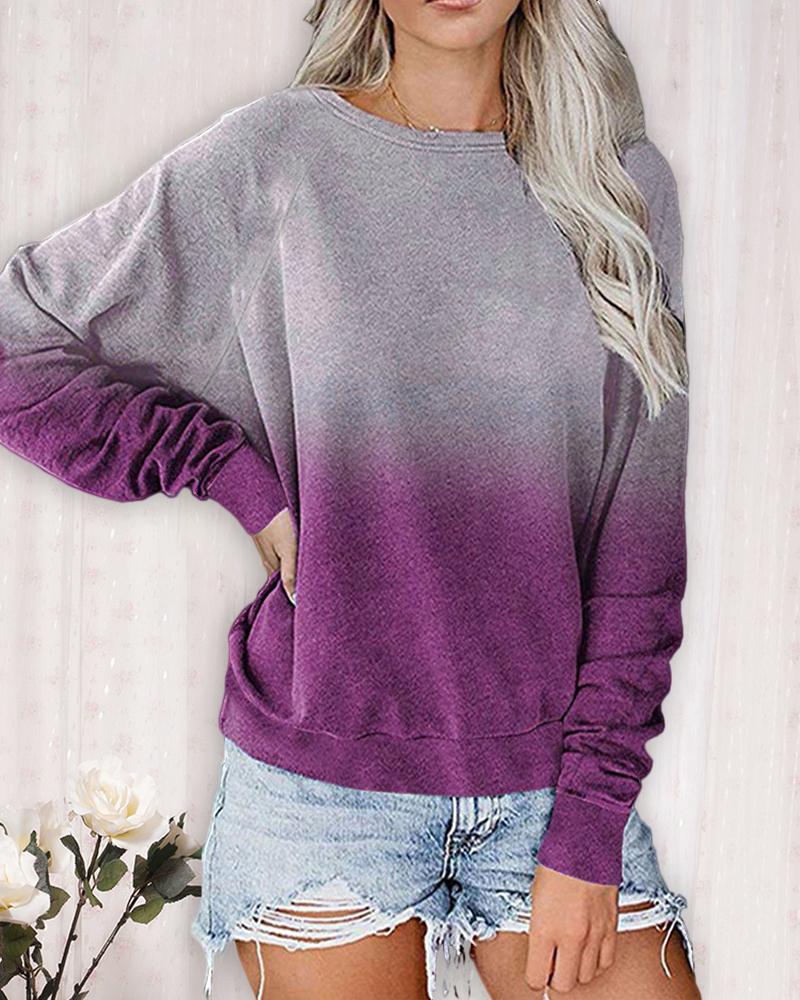 

Ombre Colorblock Long Sleeve Sweatshirt, Purple