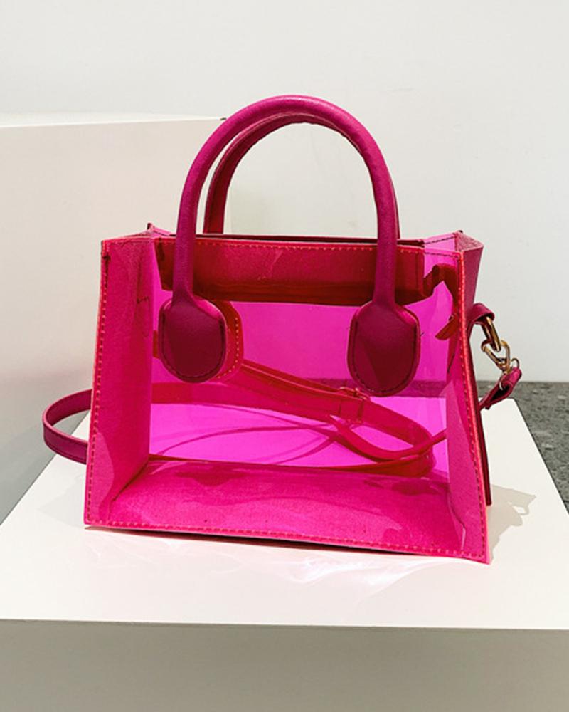 

Clear Pastel Satchel Bag With Inner Pouch, Rose red