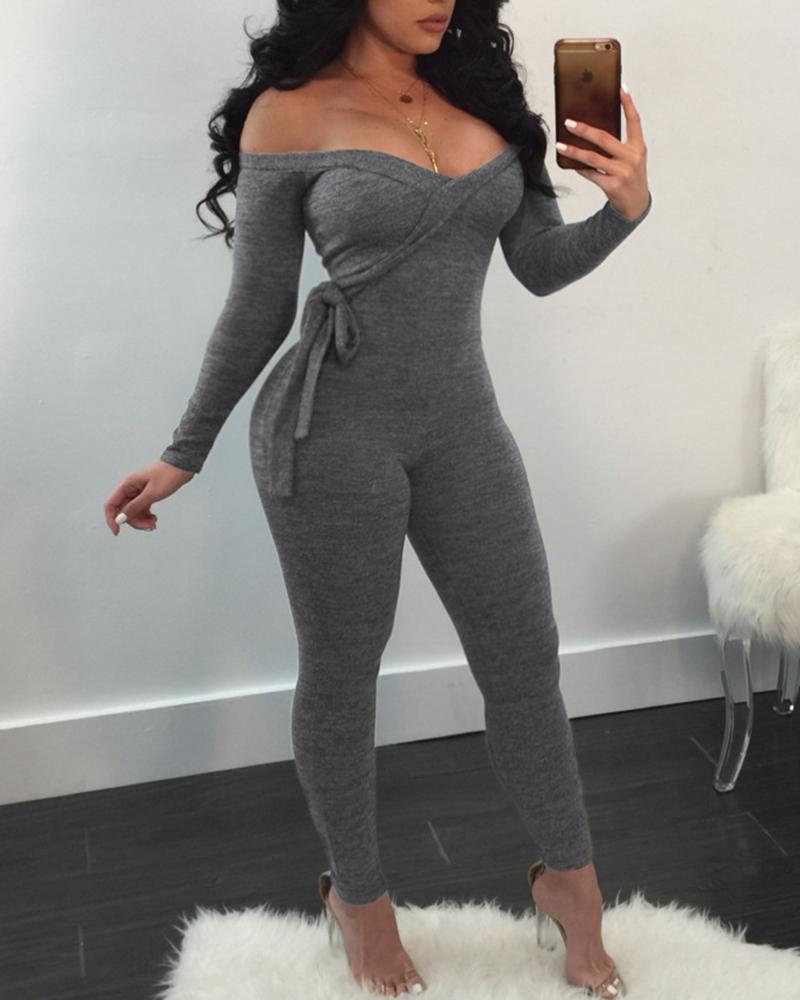 

Off Shoulder Tied Detail Jumpsuit, Dark grey