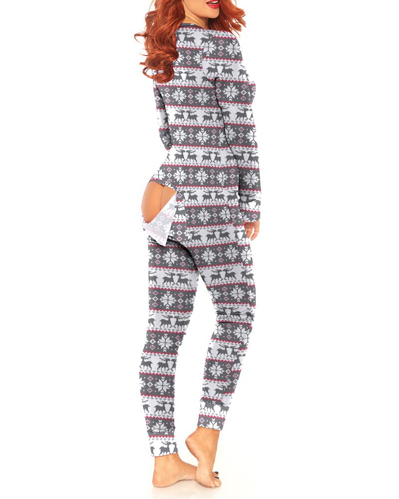 

Christmas Functional Buttoned Flap Adults Pajamas, Gray