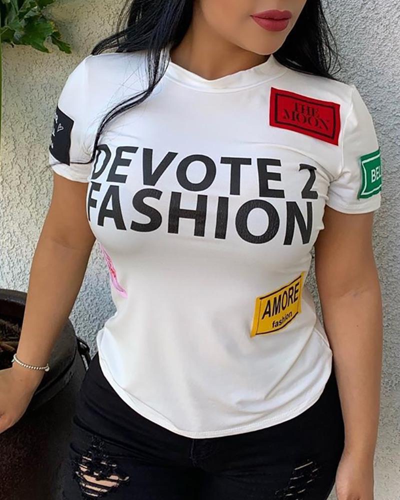 

Short Sleeve Letter Printed T-shirt, White