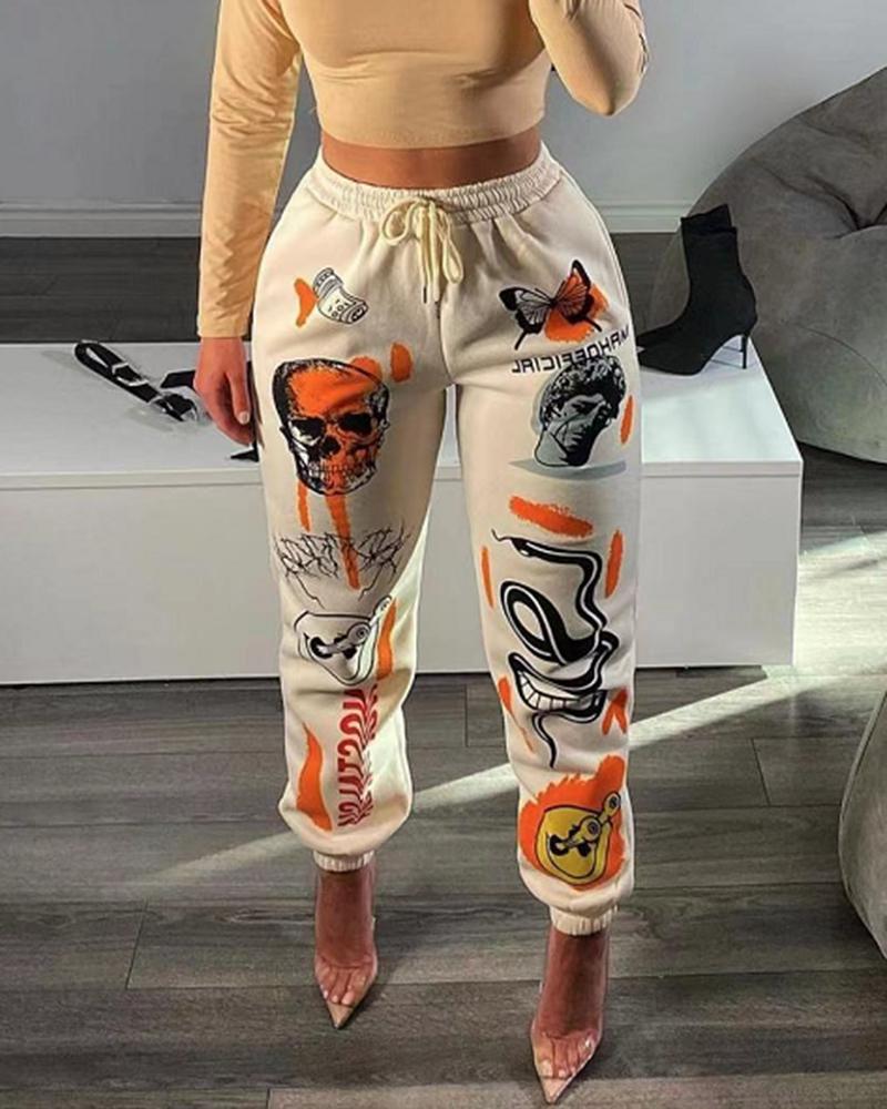 

Printed Floral Butt Lift Sporty Pants, Apricot