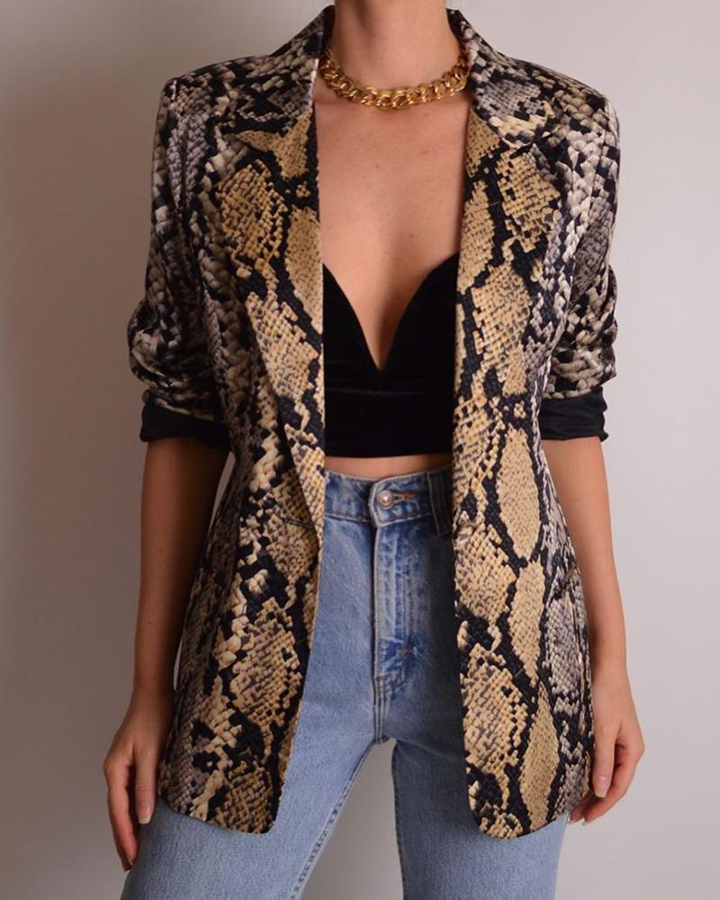 

Snakeskin Print Long Sleeve Blazer Coat
