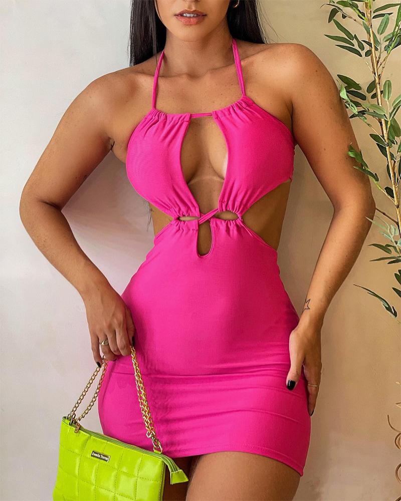 

Cutout Halter Backless Bodycon Dress, Hot pink