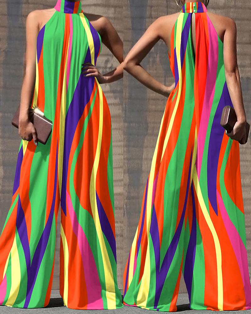 

Colorblock High Neck Wide Leg Jumpsuit, Multicolor