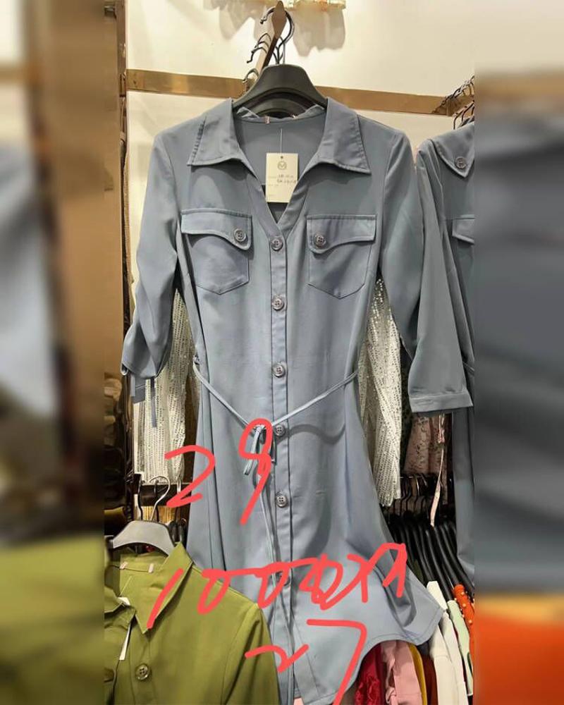

Buttoned Pocket Design Casual Dress, Blue