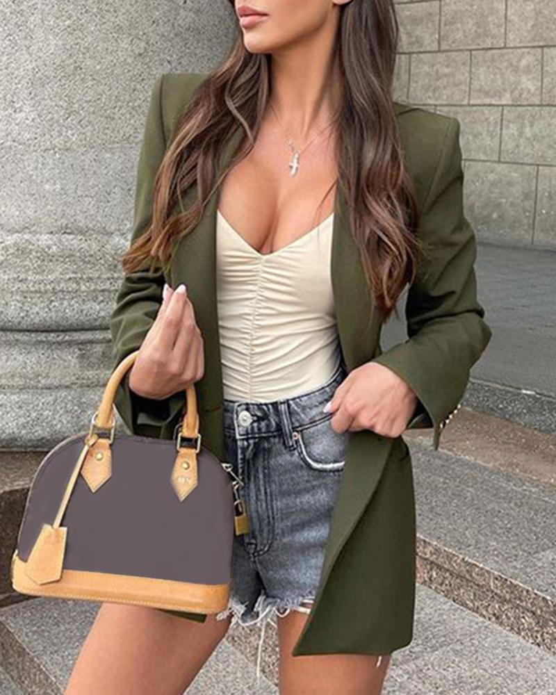 

Double Breasted Notched Collar Blazer Coat, Army green