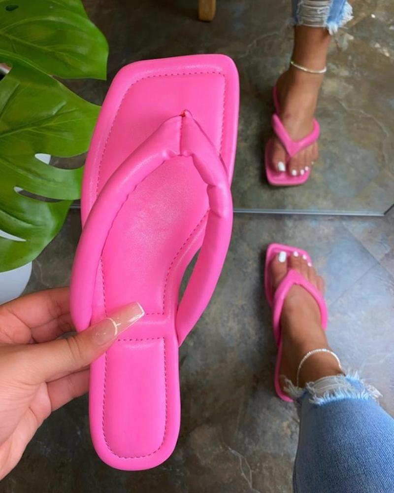 

Square-toe Solid Color Flip-flop Slippers, Hot pink