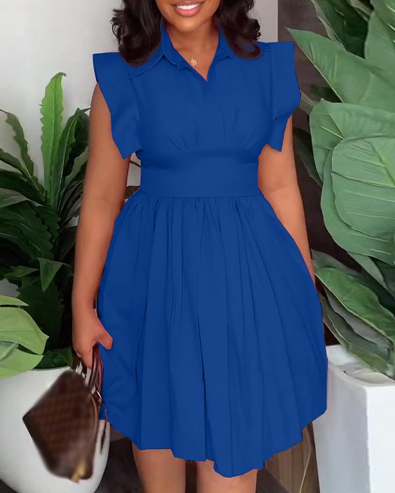 

Flutter Sleeve Pleated Casual Dress, Blue