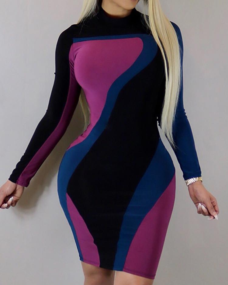 

Stylish Color Block Bodycon Mini Dress, Black