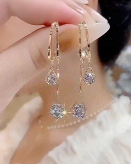 

1Pair Zircon Waterdrop Dangle Earrings, Gold
