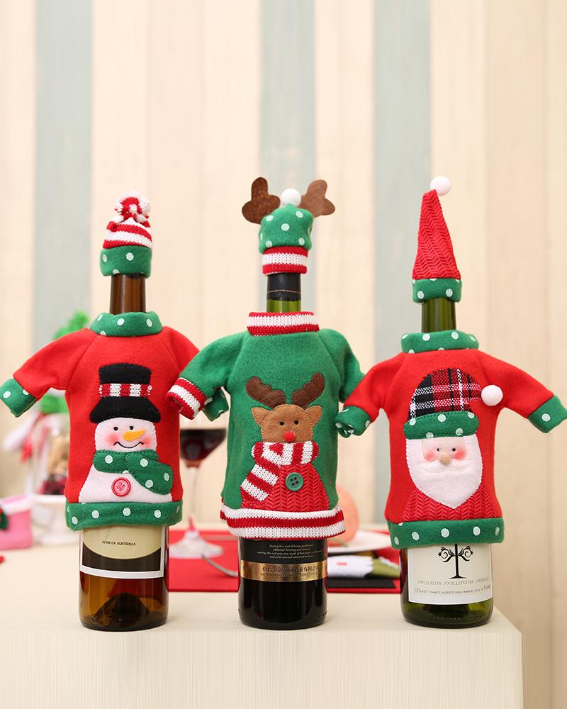 

3Set Christmas Wine Bottle Covers Champagne Wine Bottle Cap Toppers Holiday Christmas Decoration Ornaments Party Supplies, Red